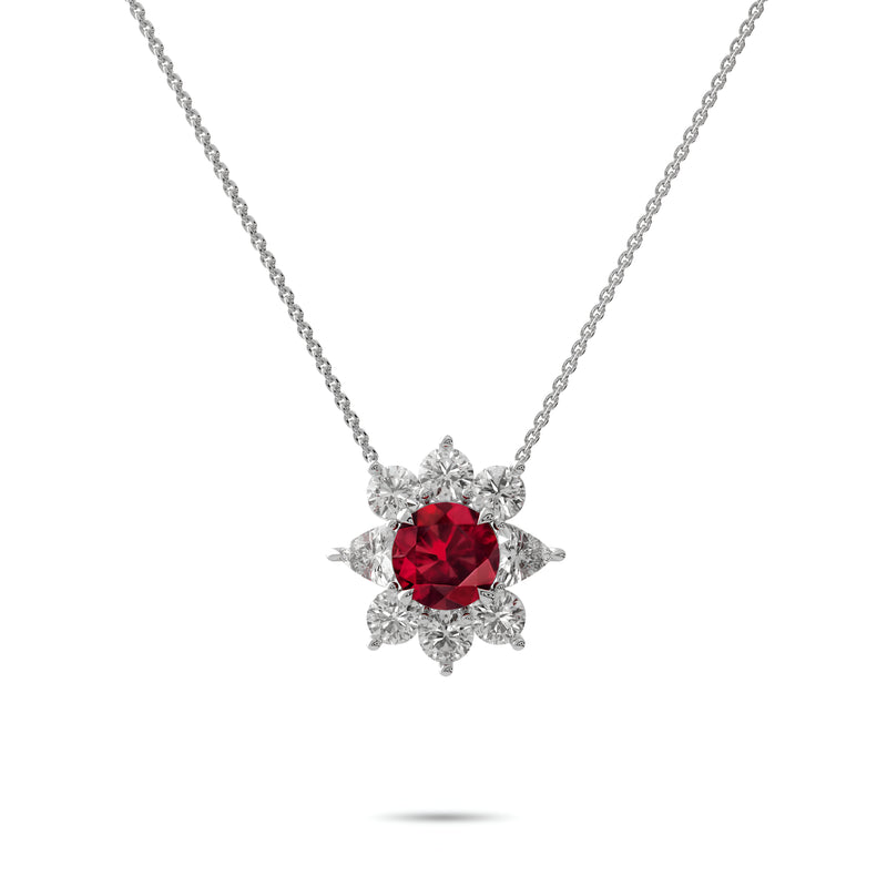 Fancy Flower Ruby and Diamond Pendant