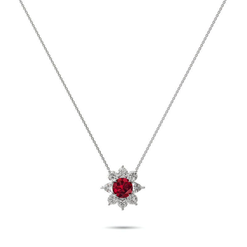 Fancy Flower Ruby and Diamond Pendant