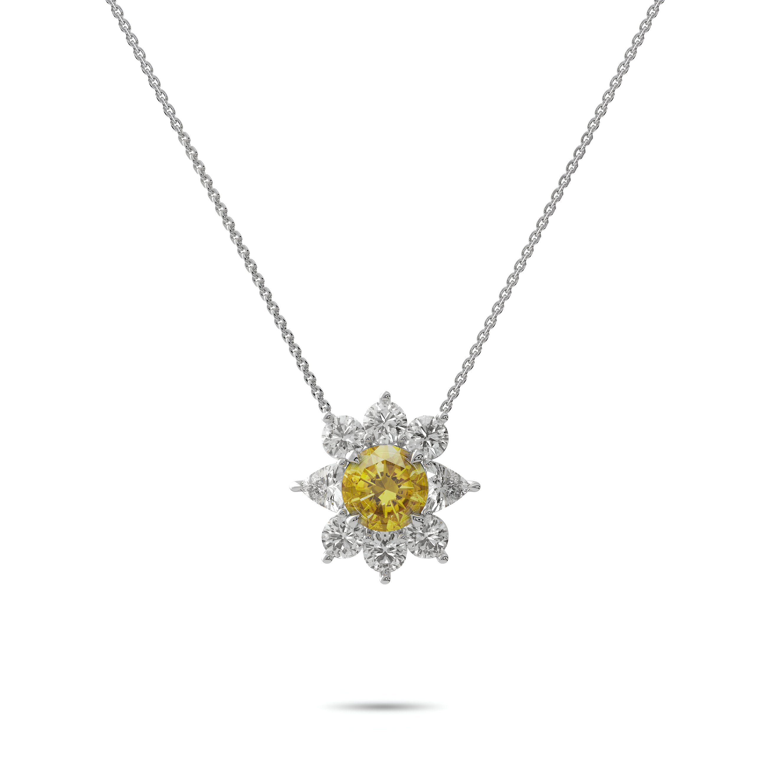 Fancy Flower Yellow Diamond and Diamond Pendant