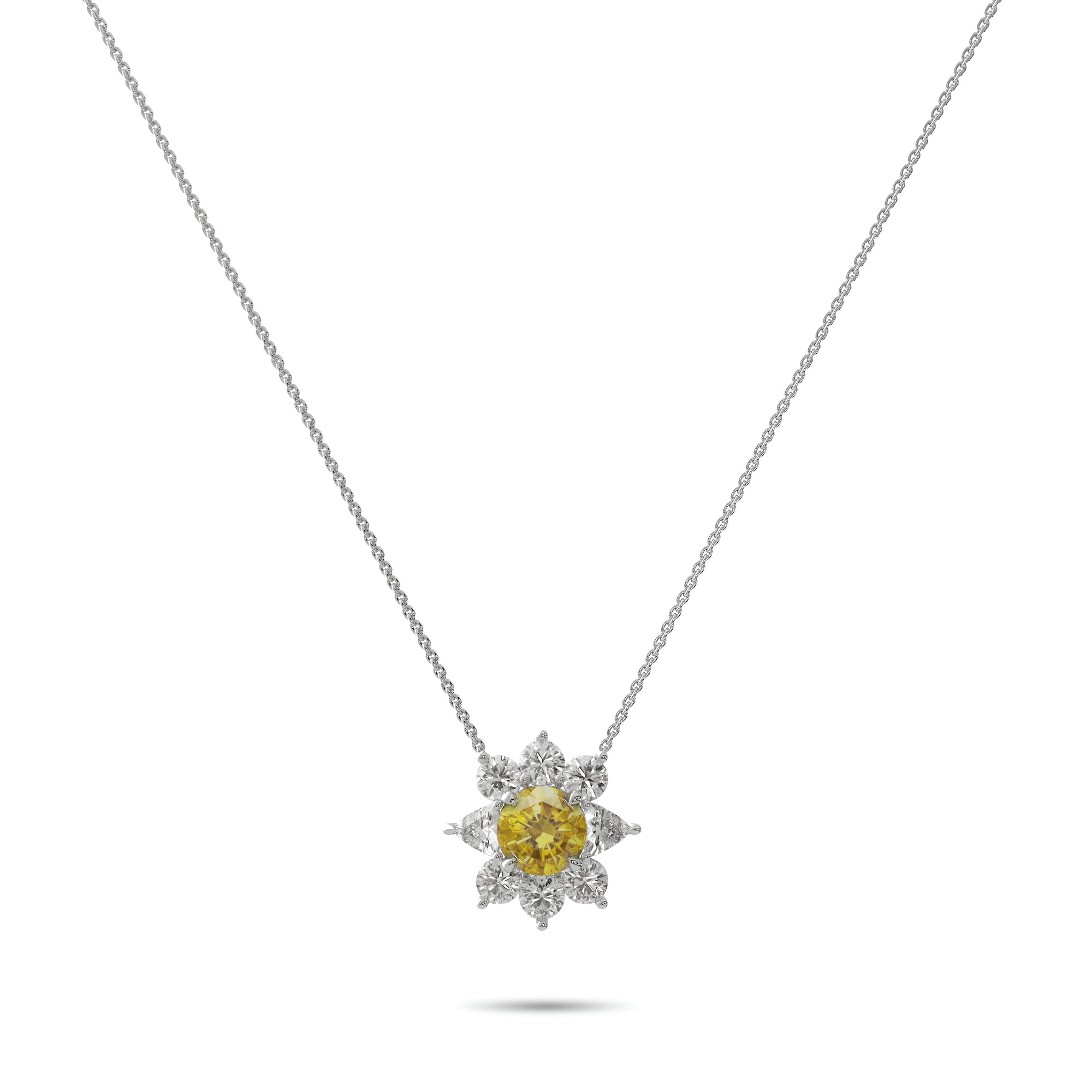 Fancy Flower Yellow Diamond and Diamond Pendant