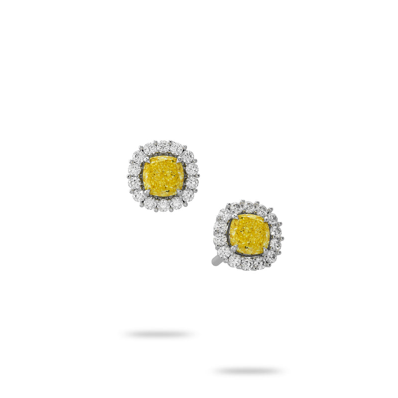 Cushion-Cut Yellow Diamond Earstuds