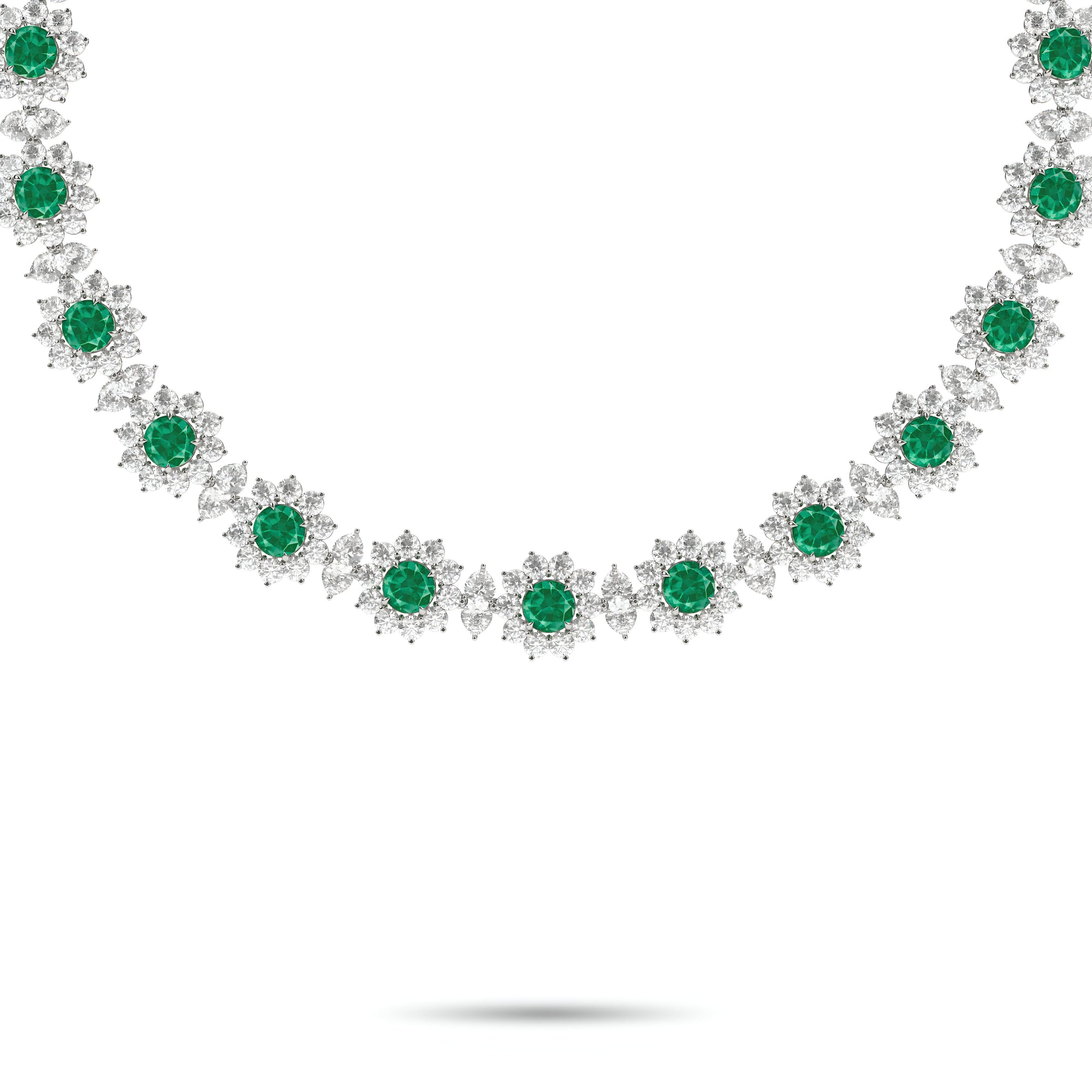 Fancy Flower Emerald and Diamond Necklace