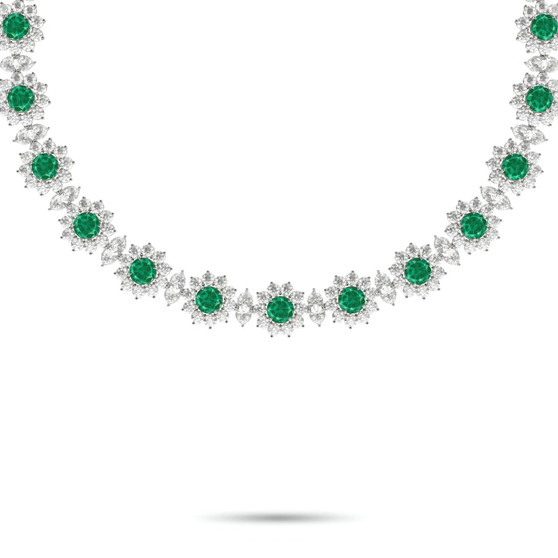 Fancy Flower Emerald and Diamond Necklace