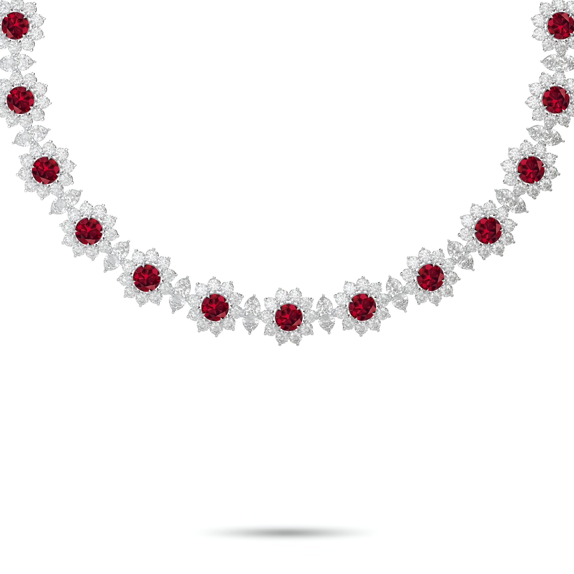 Fancy Flower Ruby and Diamond Necklace
