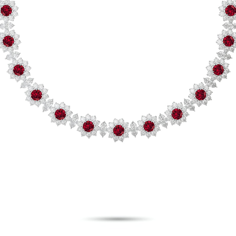 Fancy Flower Ruby and Diamond Necklace