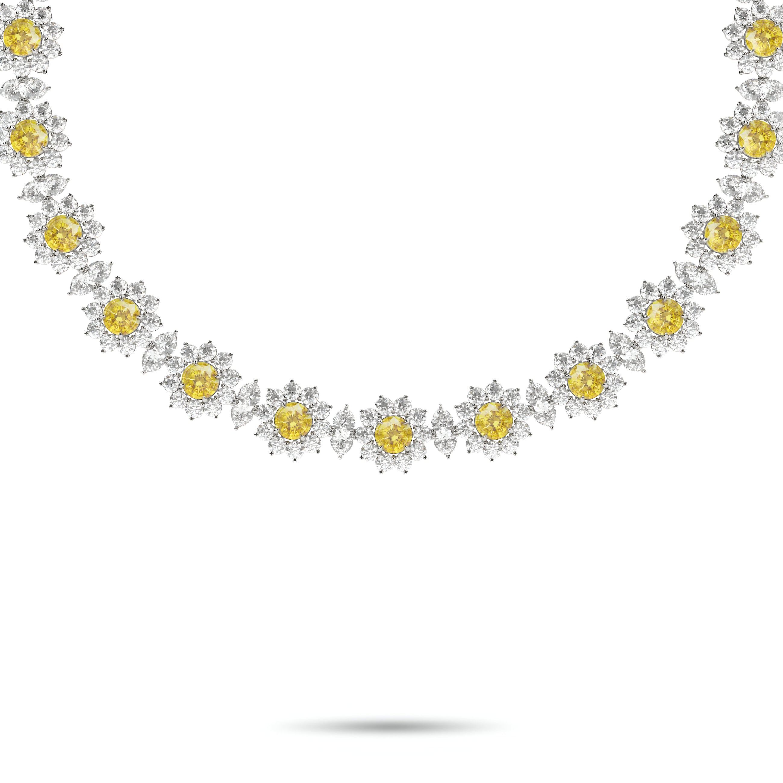 Fancy Flower Yellow Diamond and Diamond Necklace