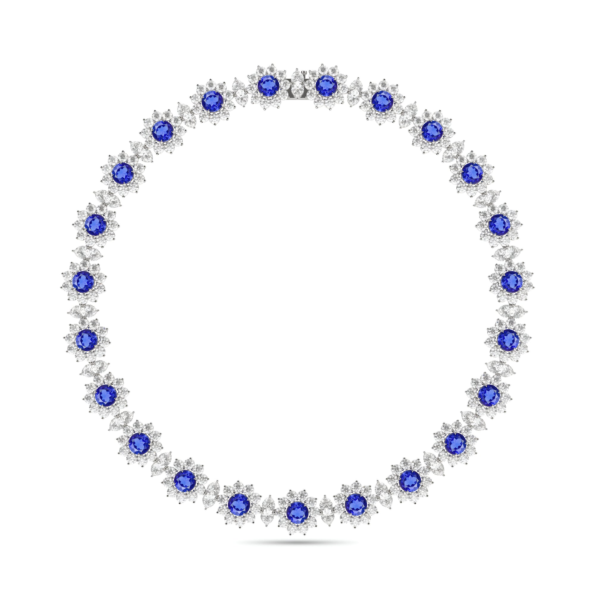 Fancy Flower Sapphire and Diamond Necklace