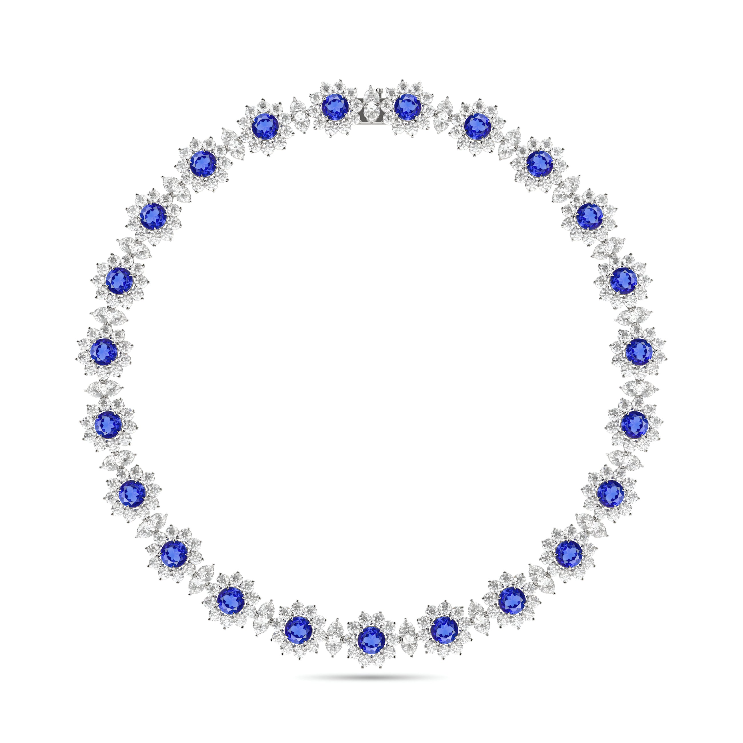 Fancy Flower Sapphire and Diamond Necklace