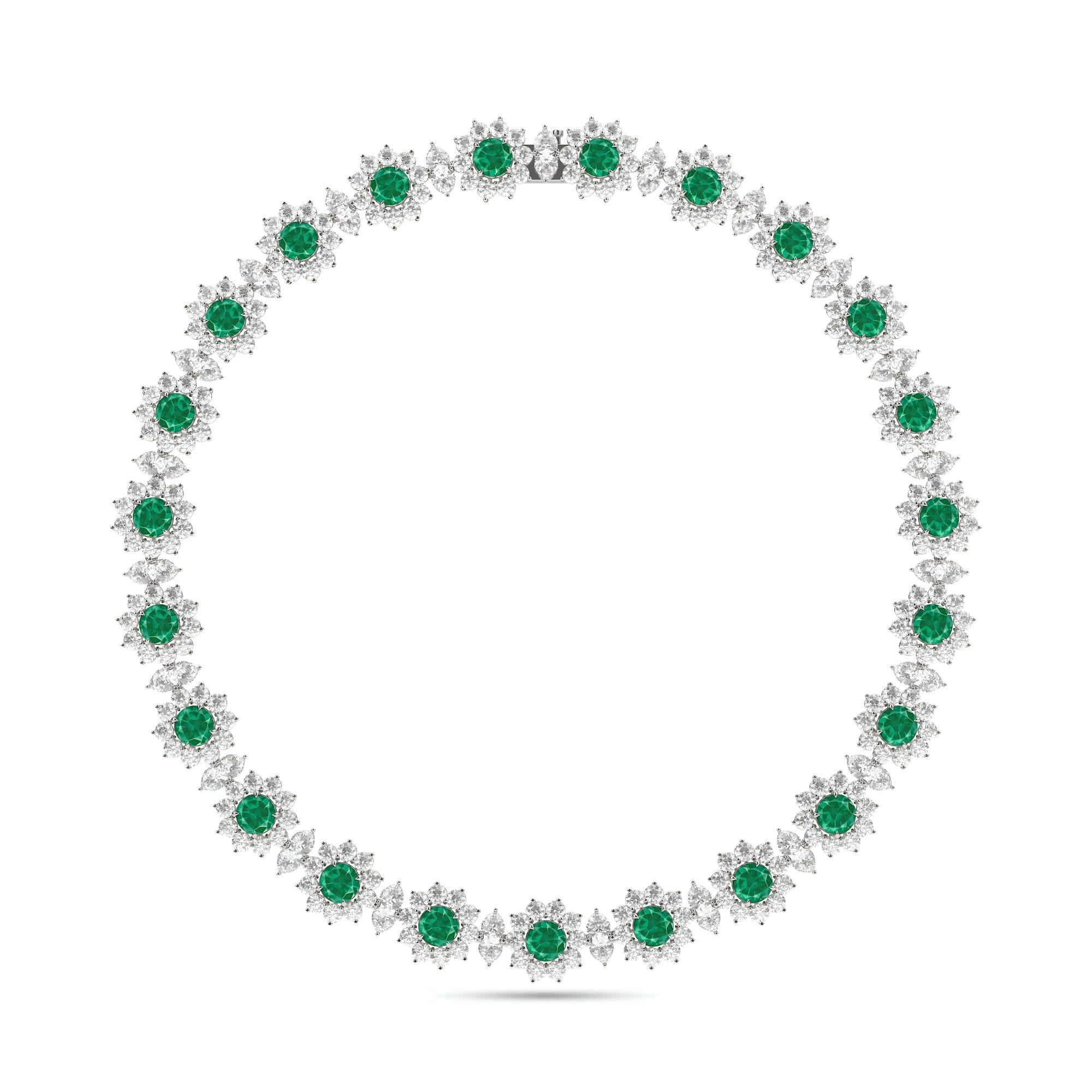 Fancy Flower Emerald and Diamond Necklace