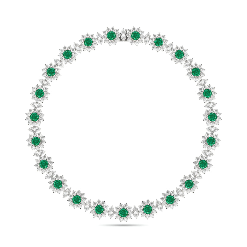 Fancy Flower Emerald and Diamond Necklace