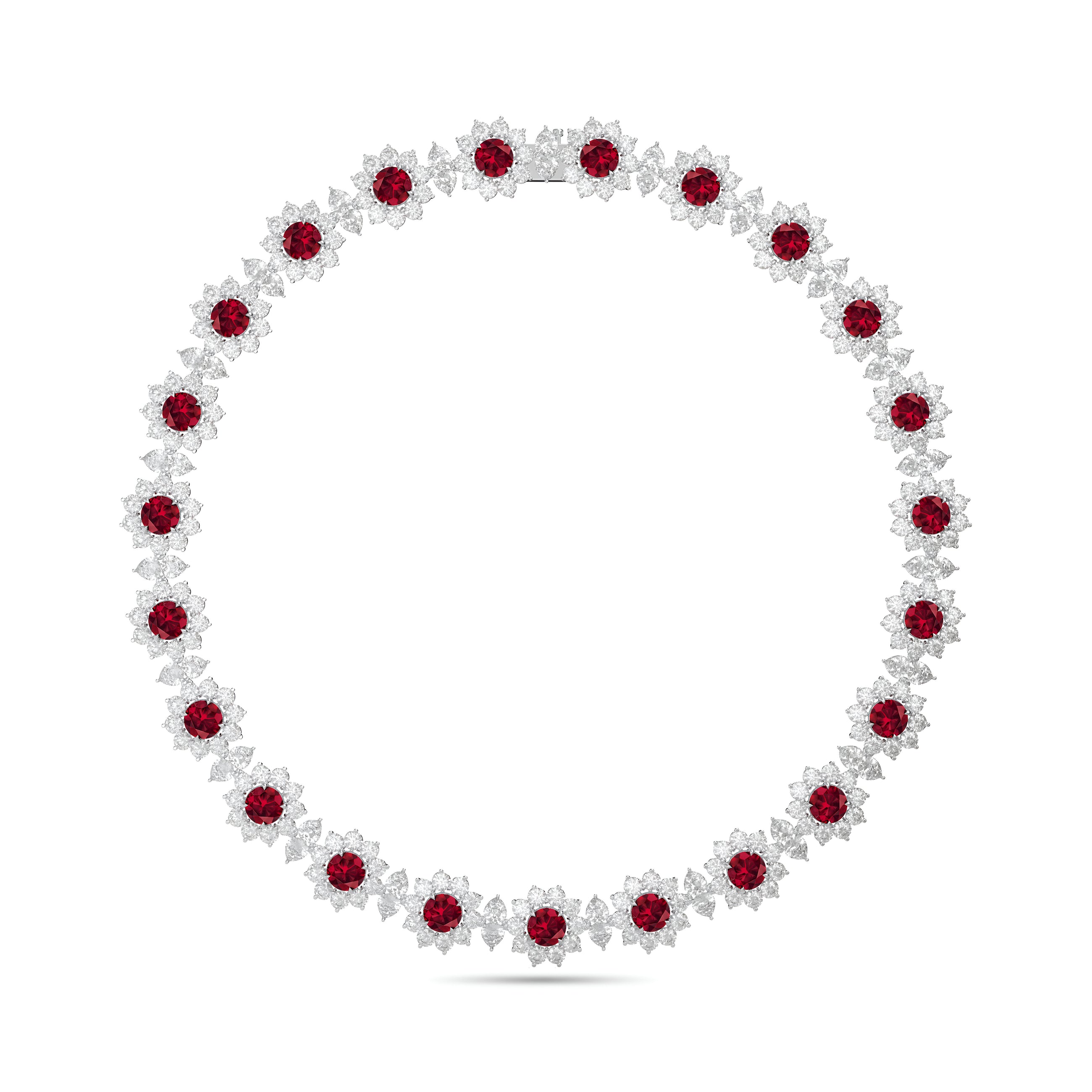 Fancy Flower Ruby and Diamond Necklace