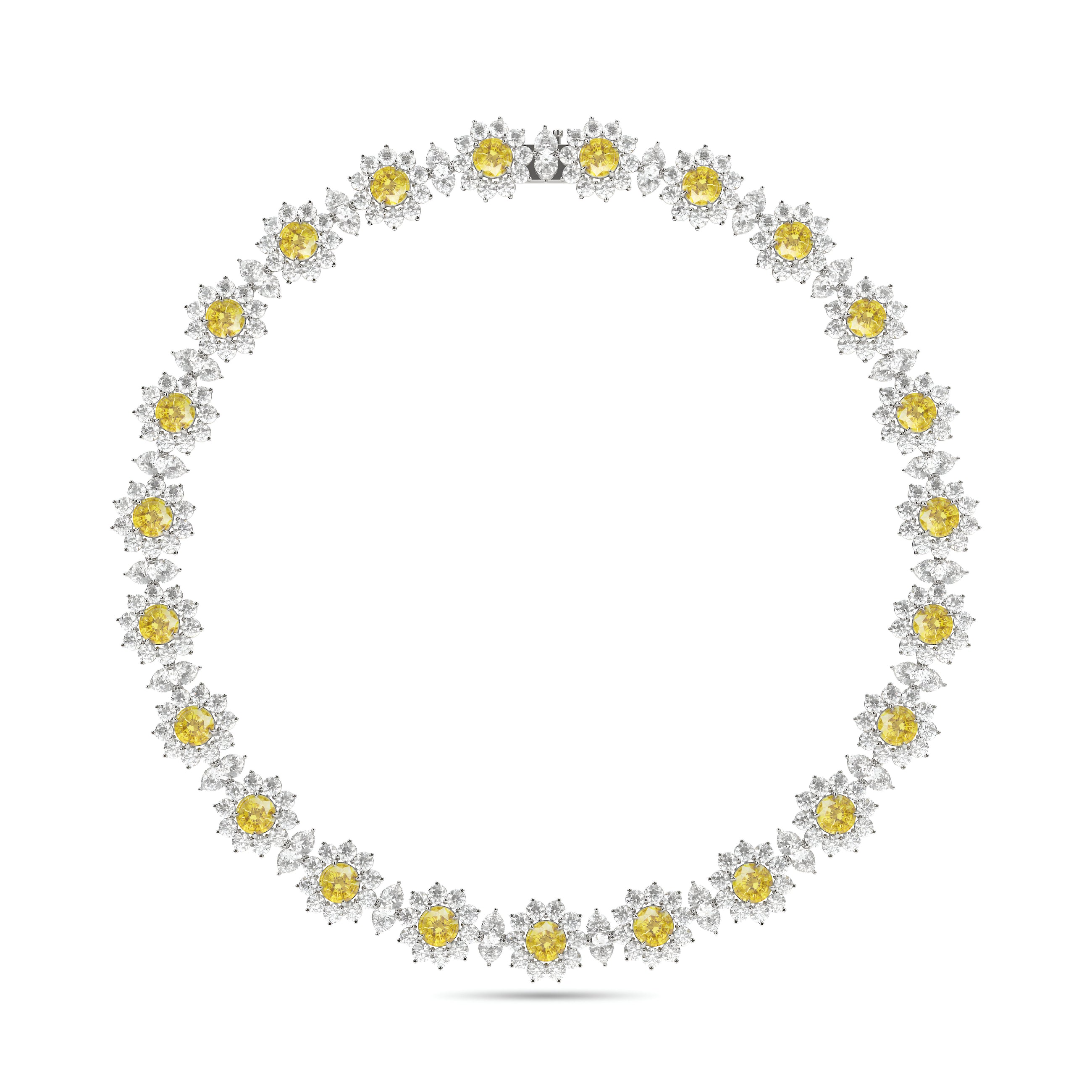 Fancy Flower Yellow Diamond and Diamond Necklace