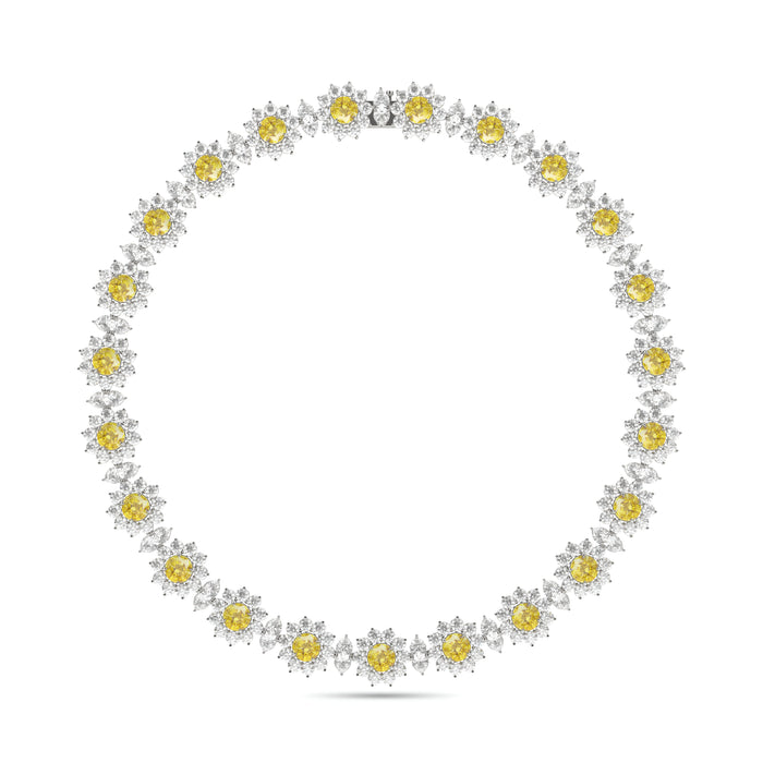 Collier fantaisie fleur diamant jaune et diamant
