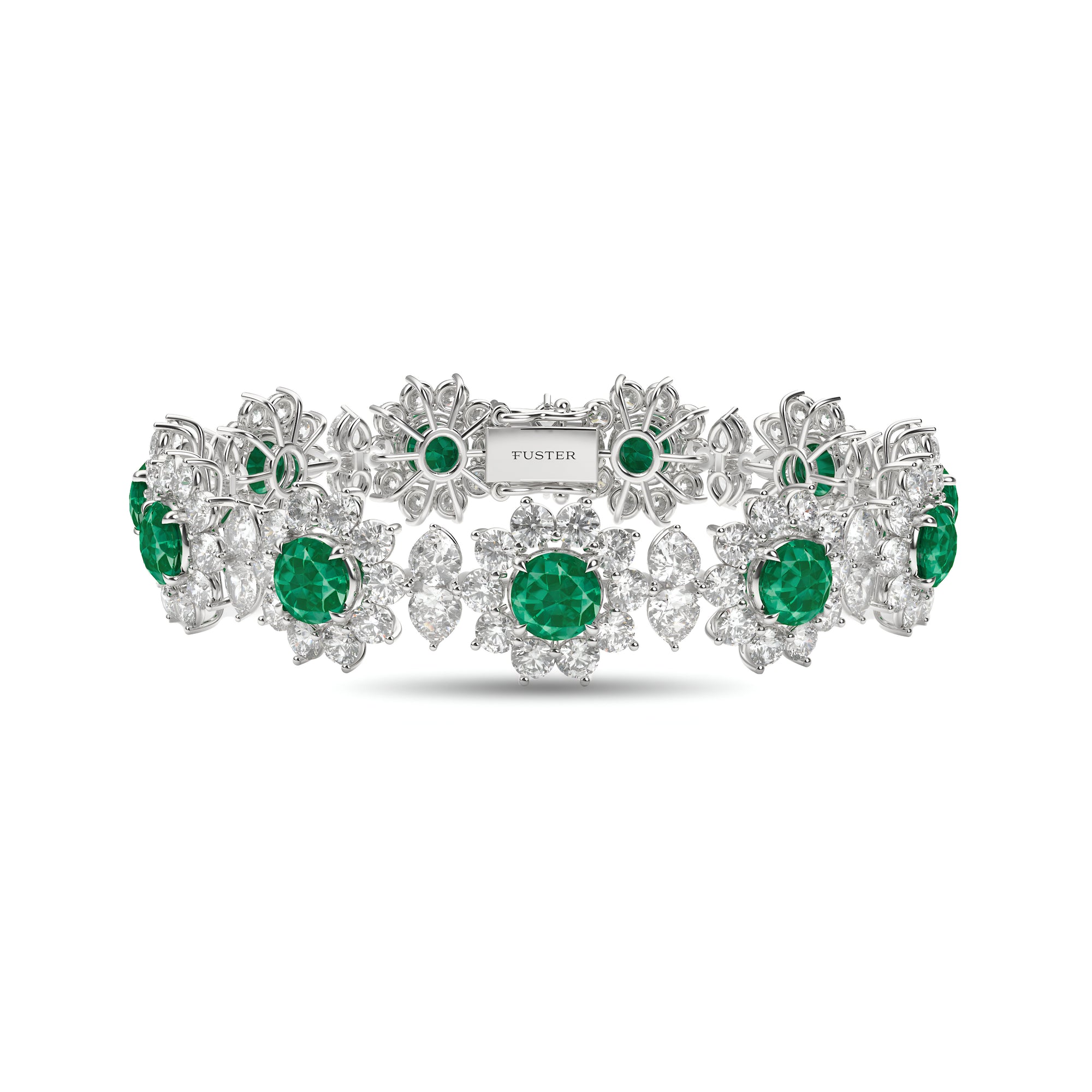 Fancy Flower Emerald and Diamond Bracelet