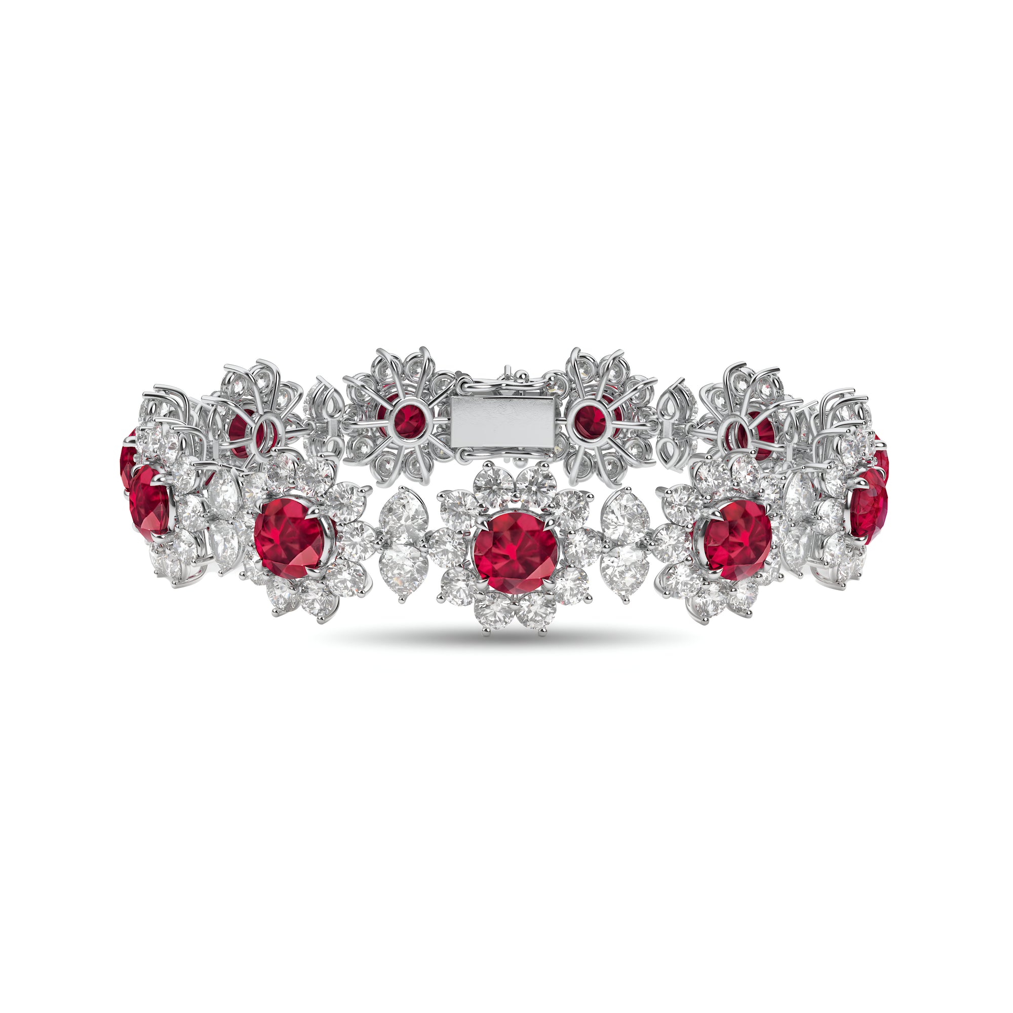 Fancy Flower Ruby and Diamond Bracelet