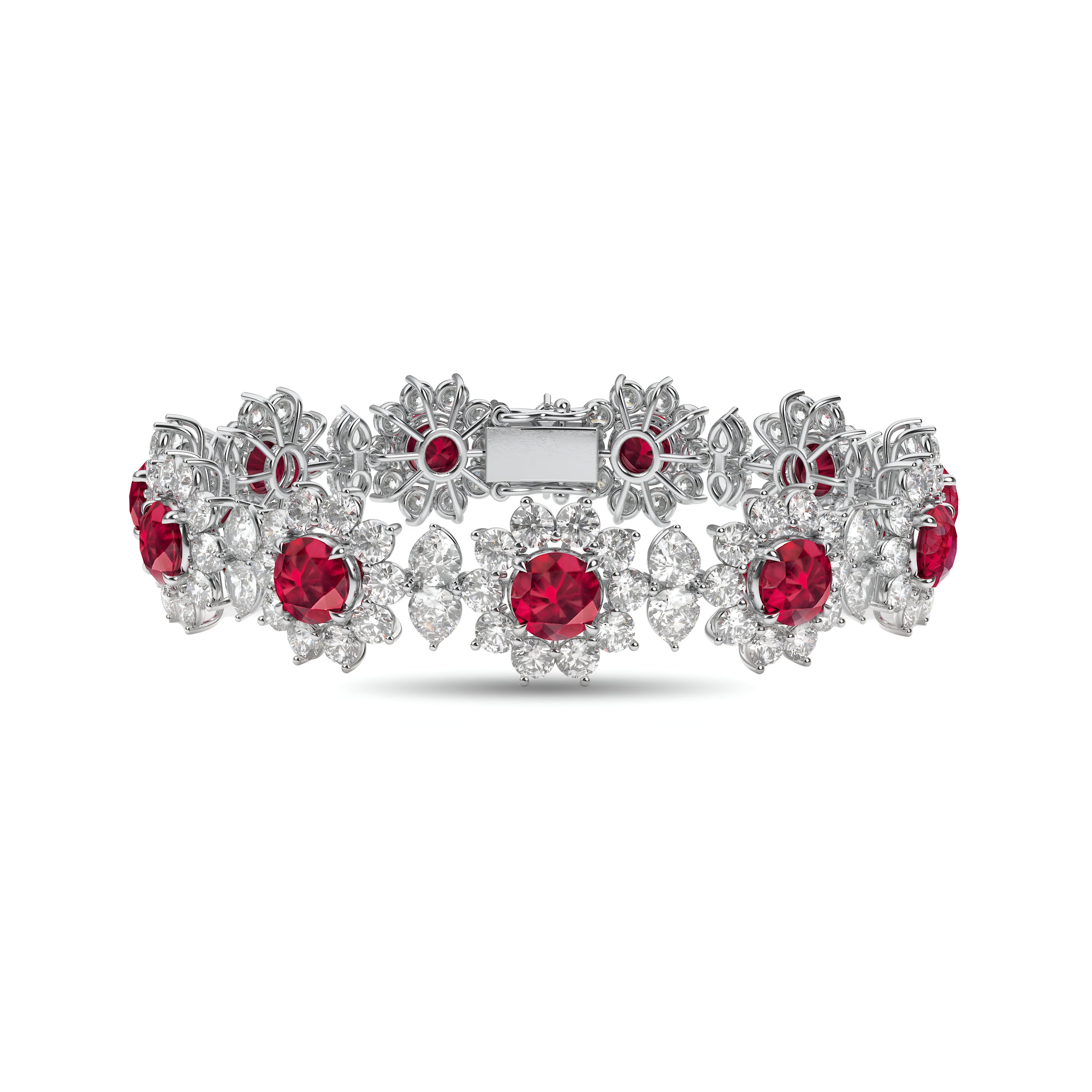 Fancy Flower Ruby and Diamond Bracelet