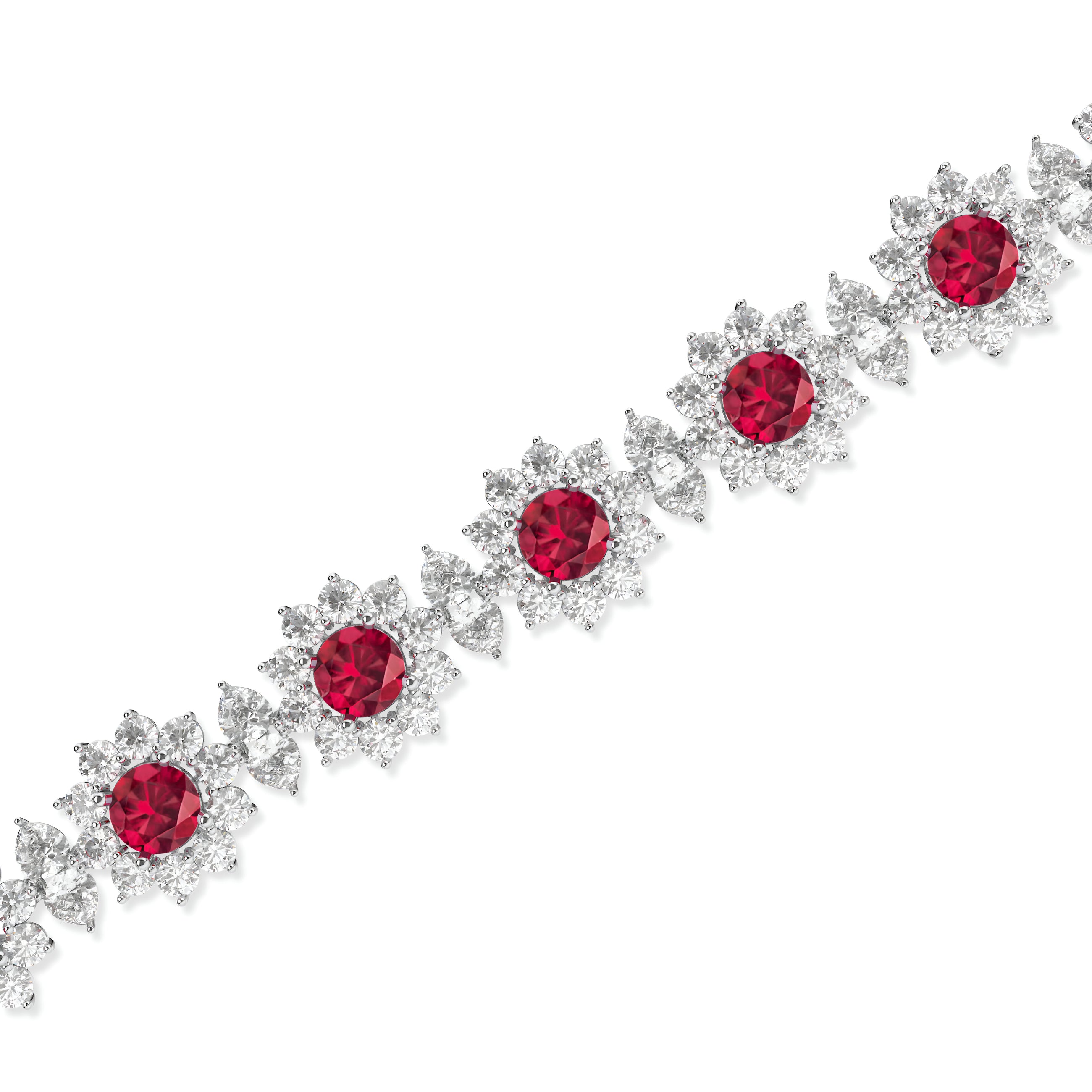 Fancy Flower Ruby and Diamond Bracelet