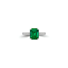 Flame Emerald Cut Emerald and Diamond  Engagement Ring