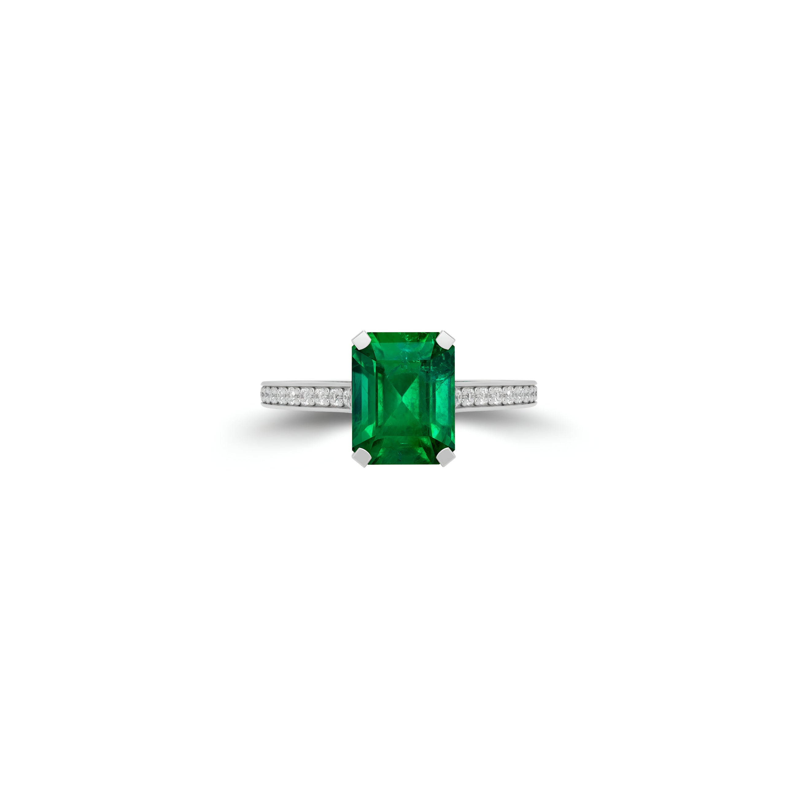 Flame Emerald Cut Emerald and Diamond  Engagement Ring