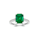 Flame Emerald Cut Emerald and Diamond  Engagement Ring