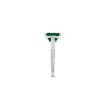 Flame Emerald Cut Emerald and Diamond  Engagement Ring