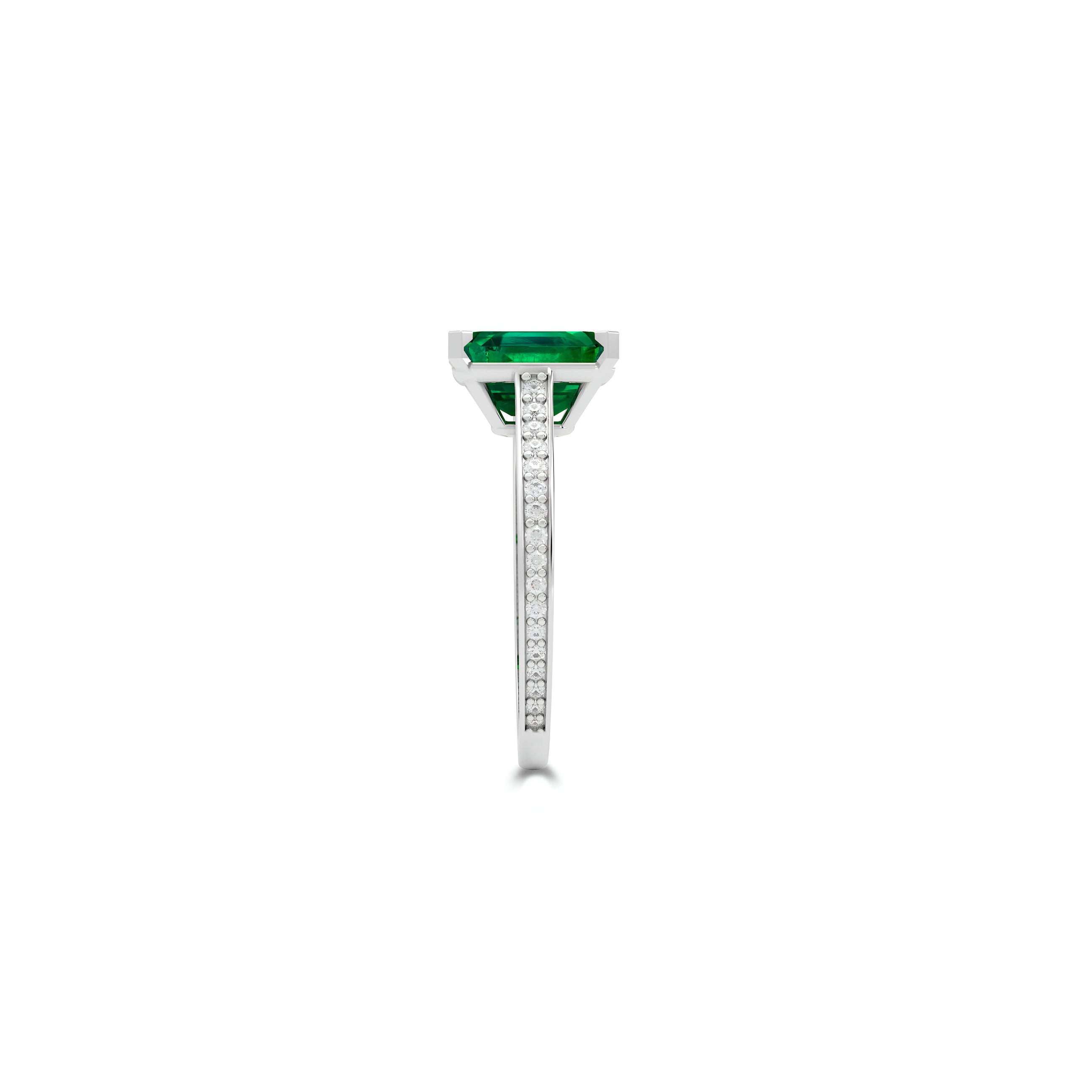 Flame Emerald Cut Emerald and Diamond  Engagement Ring