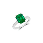 Flame Emerald Cut Emerald and Diamond  Engagement Ring