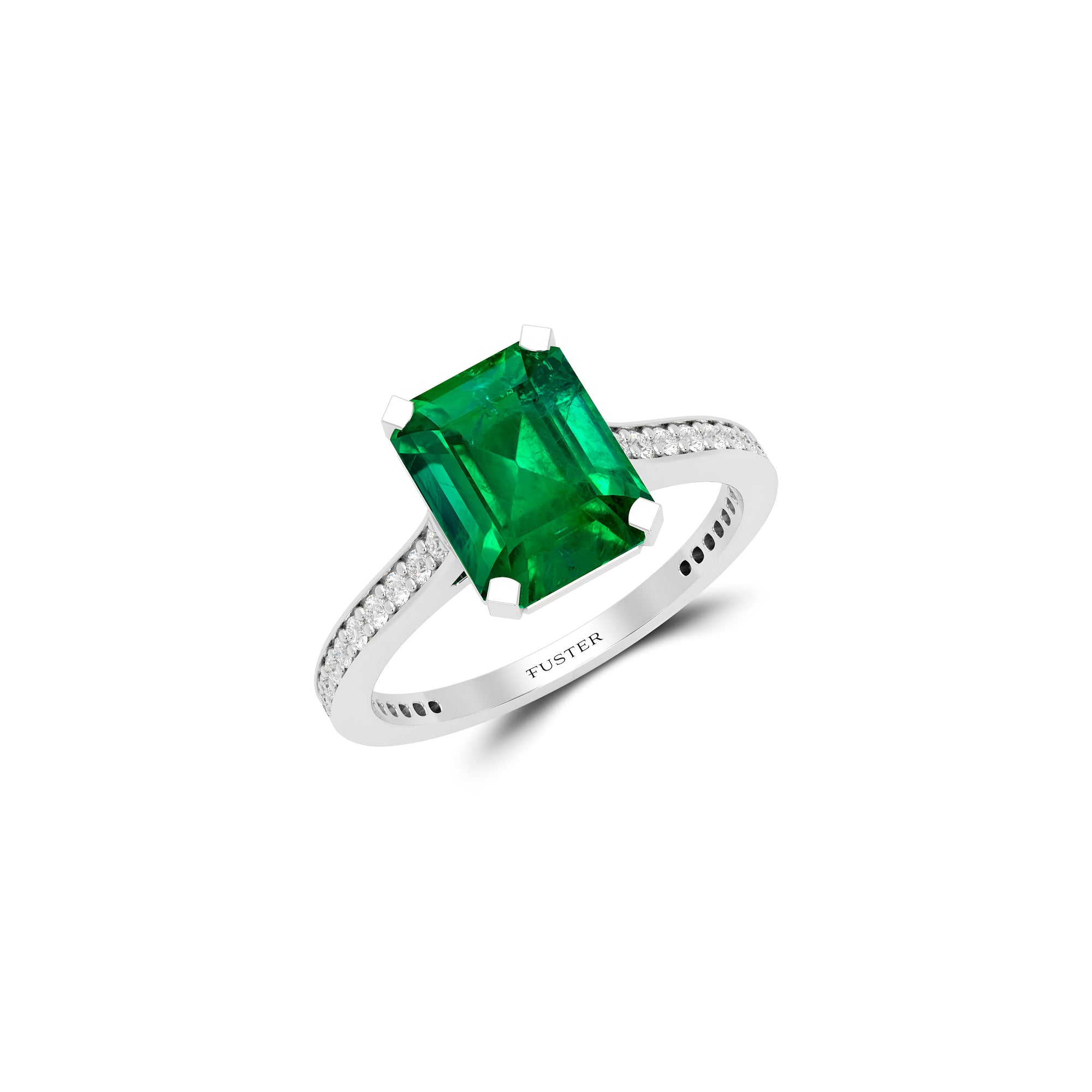 Flame Emerald Cut Emerald and Diamond  Engagement Ring