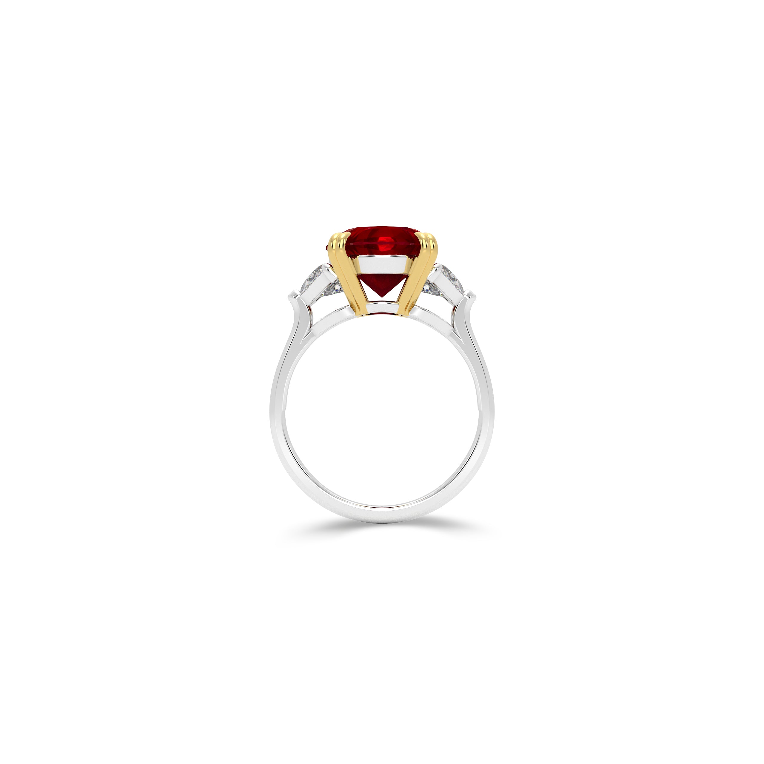 Classic Fuster Oval Ruby Ring with Half Moon Side Stones