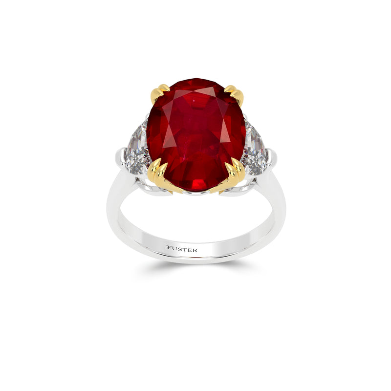 Classic Fuster Oval Ruby Ring with Half Moon Side Stones