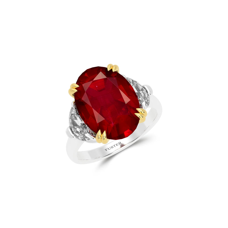 Classic Fuster Oval Ruby Ring with Half Moon Side Stones