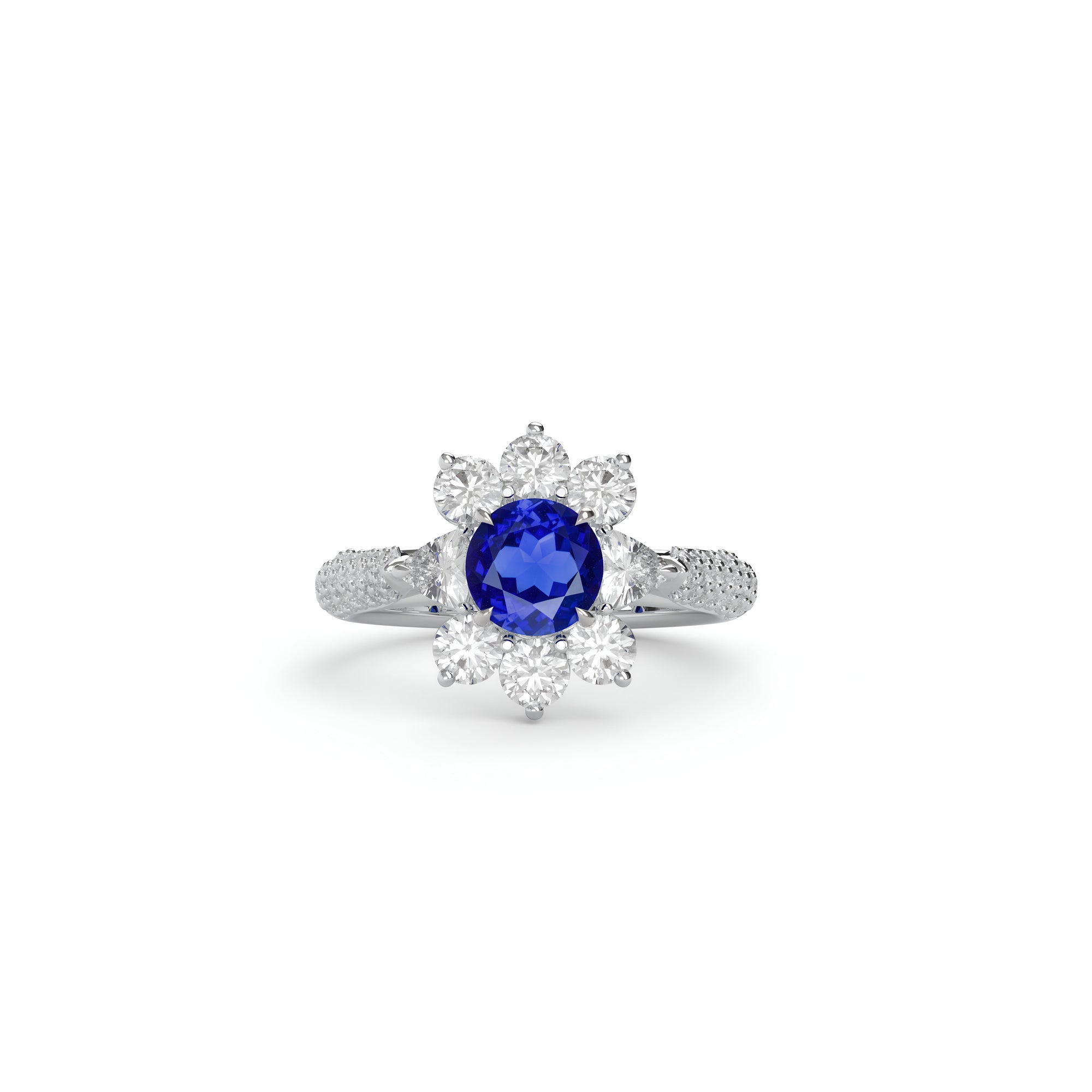 Fancy Flower Sapphire and White Diamond Ring