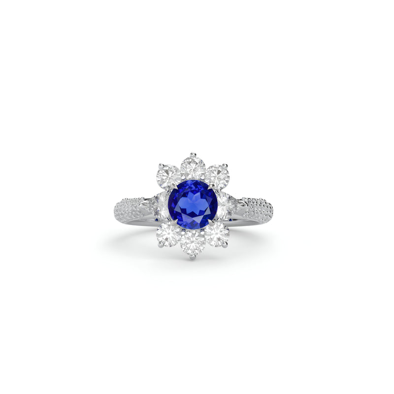 Fancy Flower Sapphire and White Diamond Ring