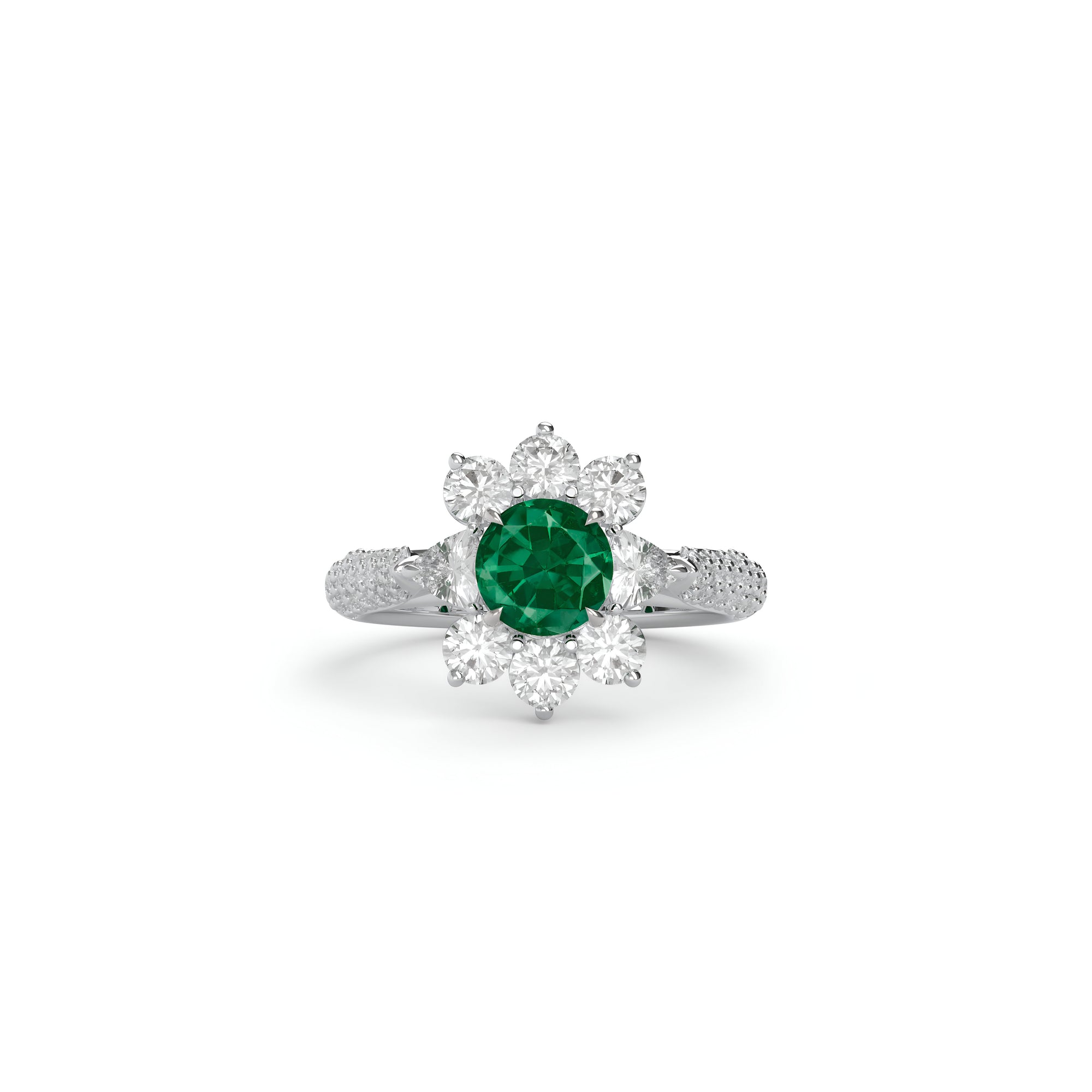 Fancy Flower Emerald and White Diamond Ring