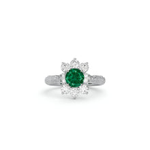 Fancy Flower Emerald and White Diamond Ring