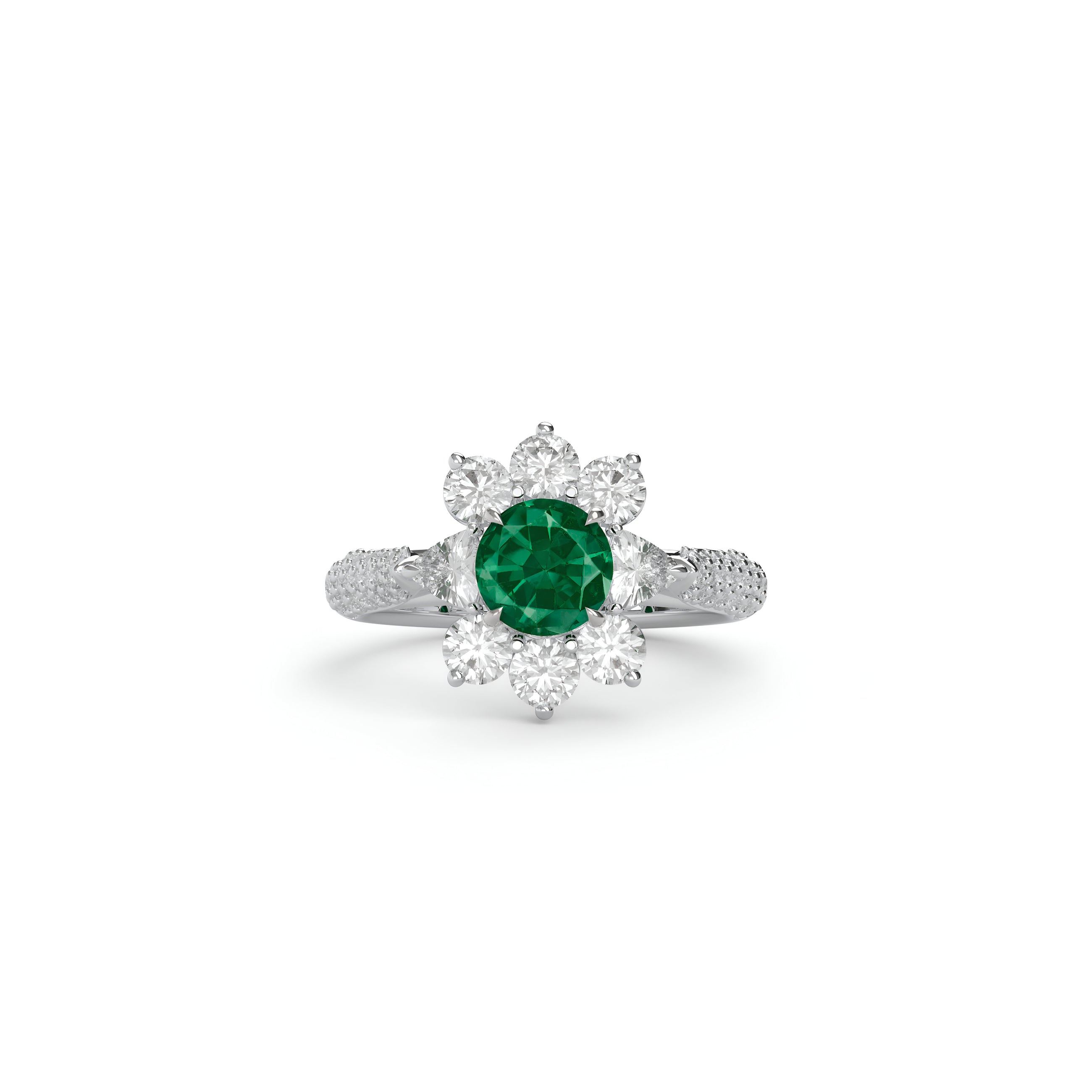 Fancy Flower Emerald and White Diamond Ring