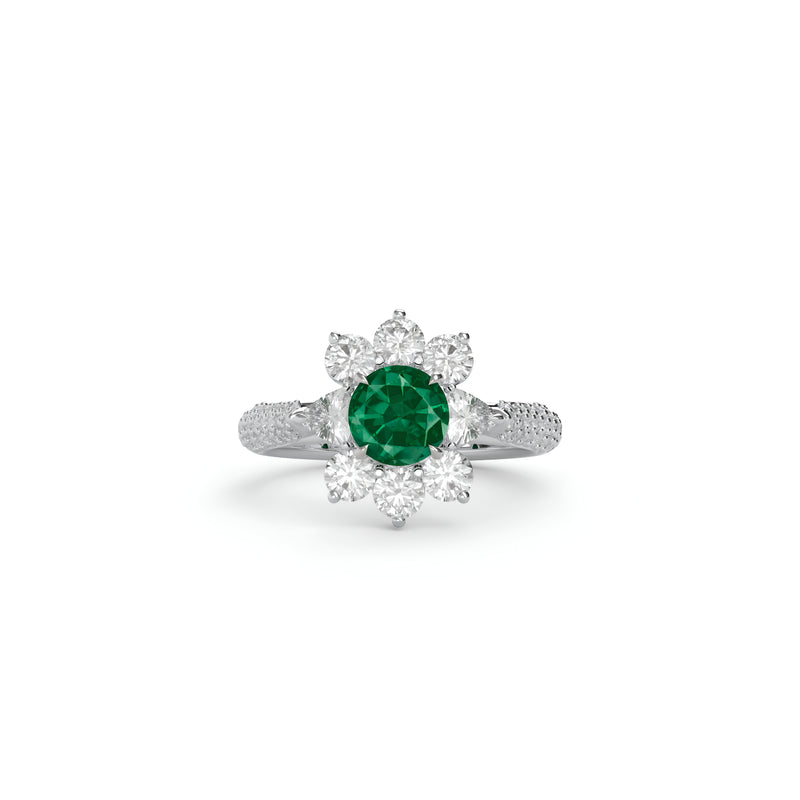 Fancy Flower Emerald and White Diamond Ring