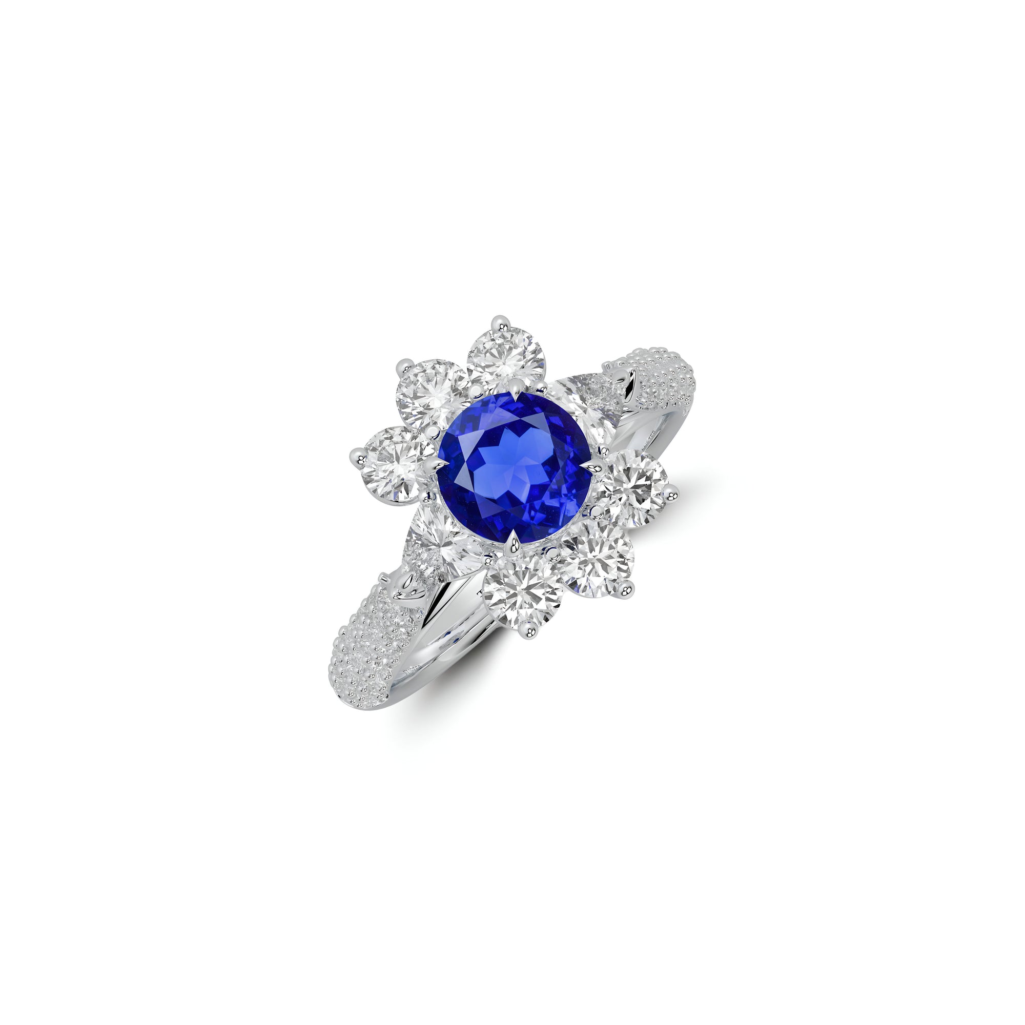 Fancy Flower Sapphire and White Diamond Ring