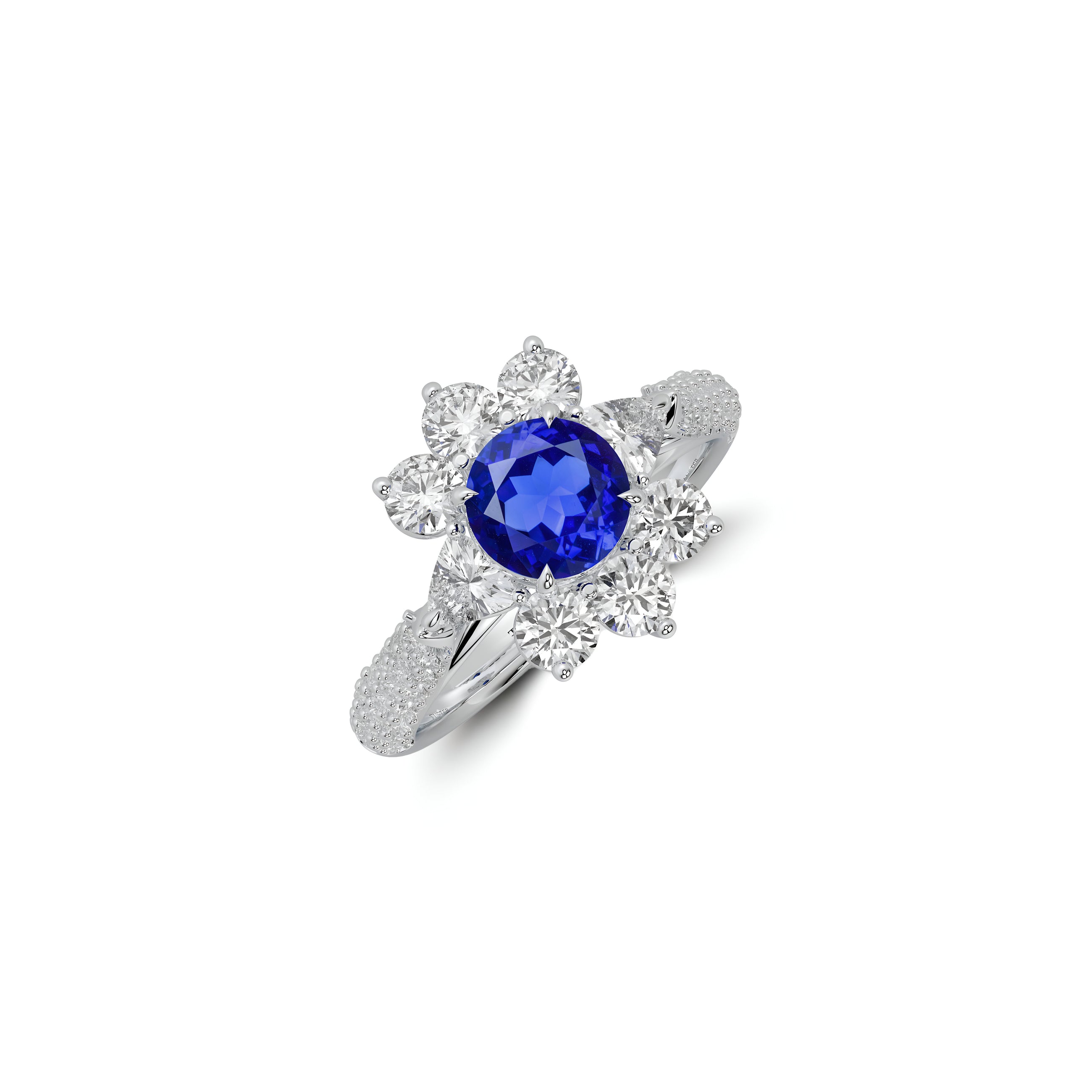 Fancy Flower Sapphire and White Diamond Ring