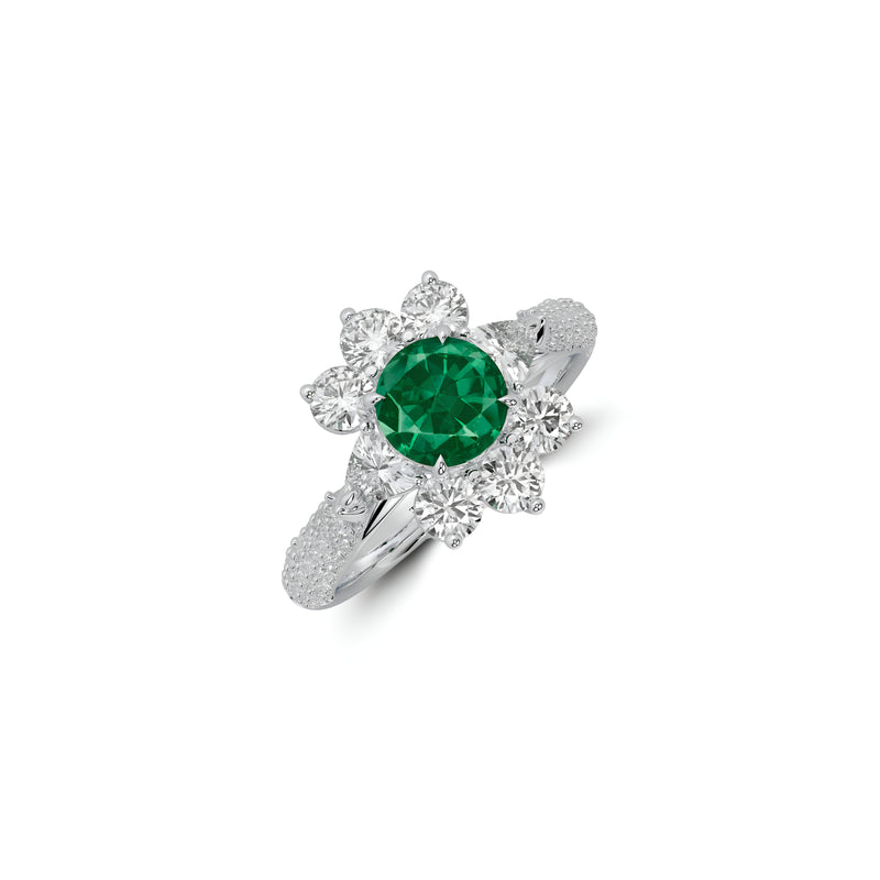 Fancy Flower Emerald and White Diamond Ring