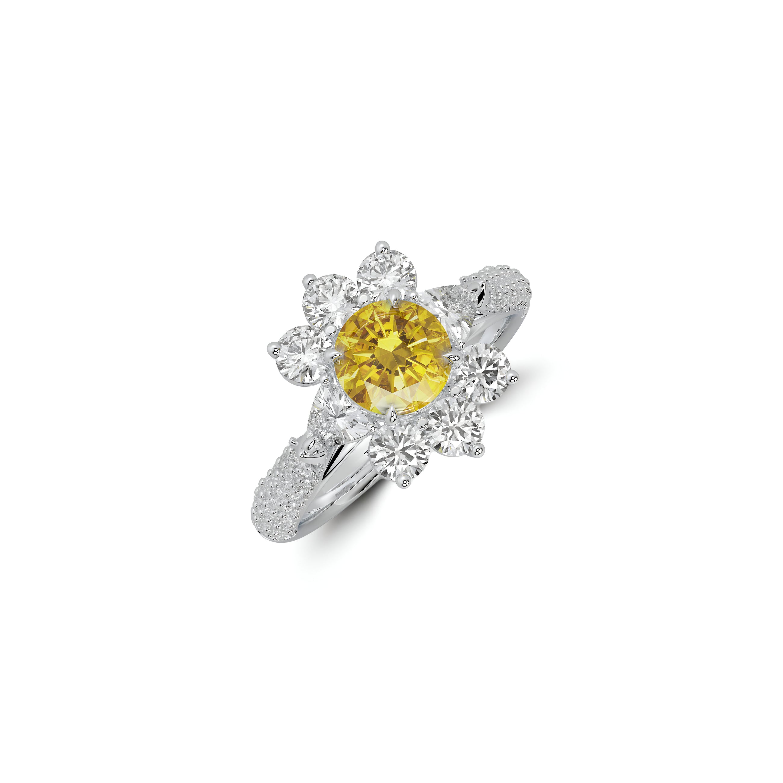 Fancy Flower Yellow and White Diamond Ring