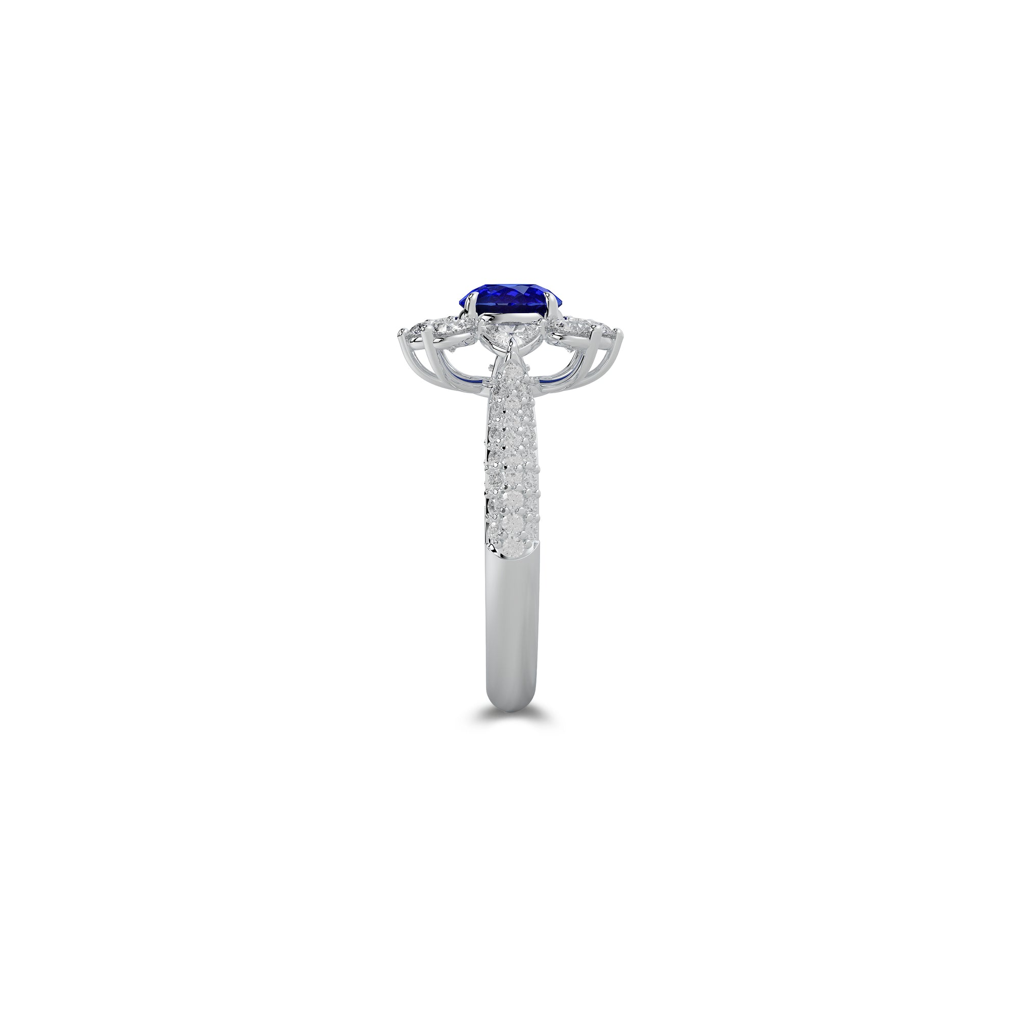 Fancy Flower Sapphire and White Diamond Ring