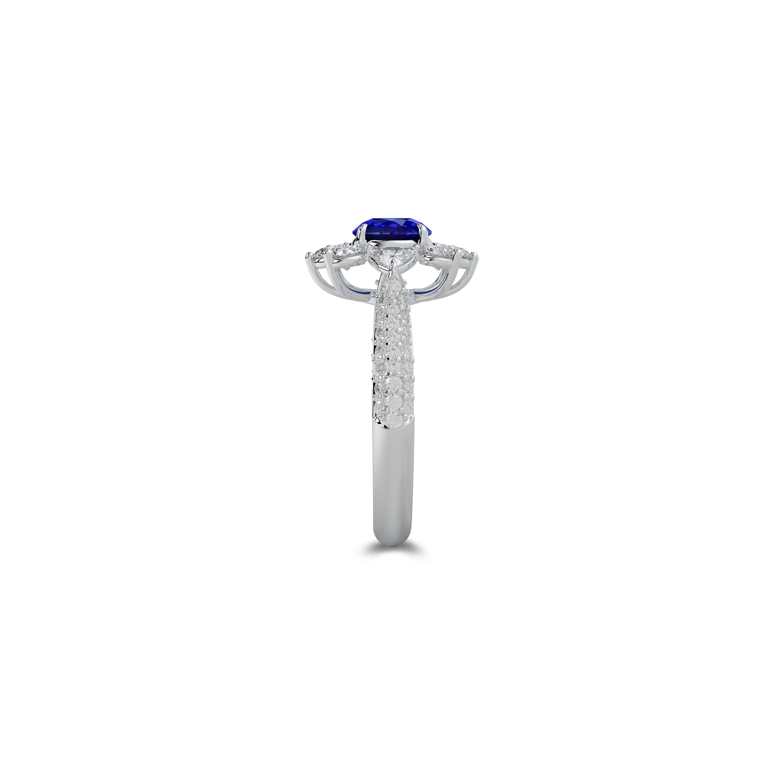 Fancy Flower Sapphire and White Diamond Ring