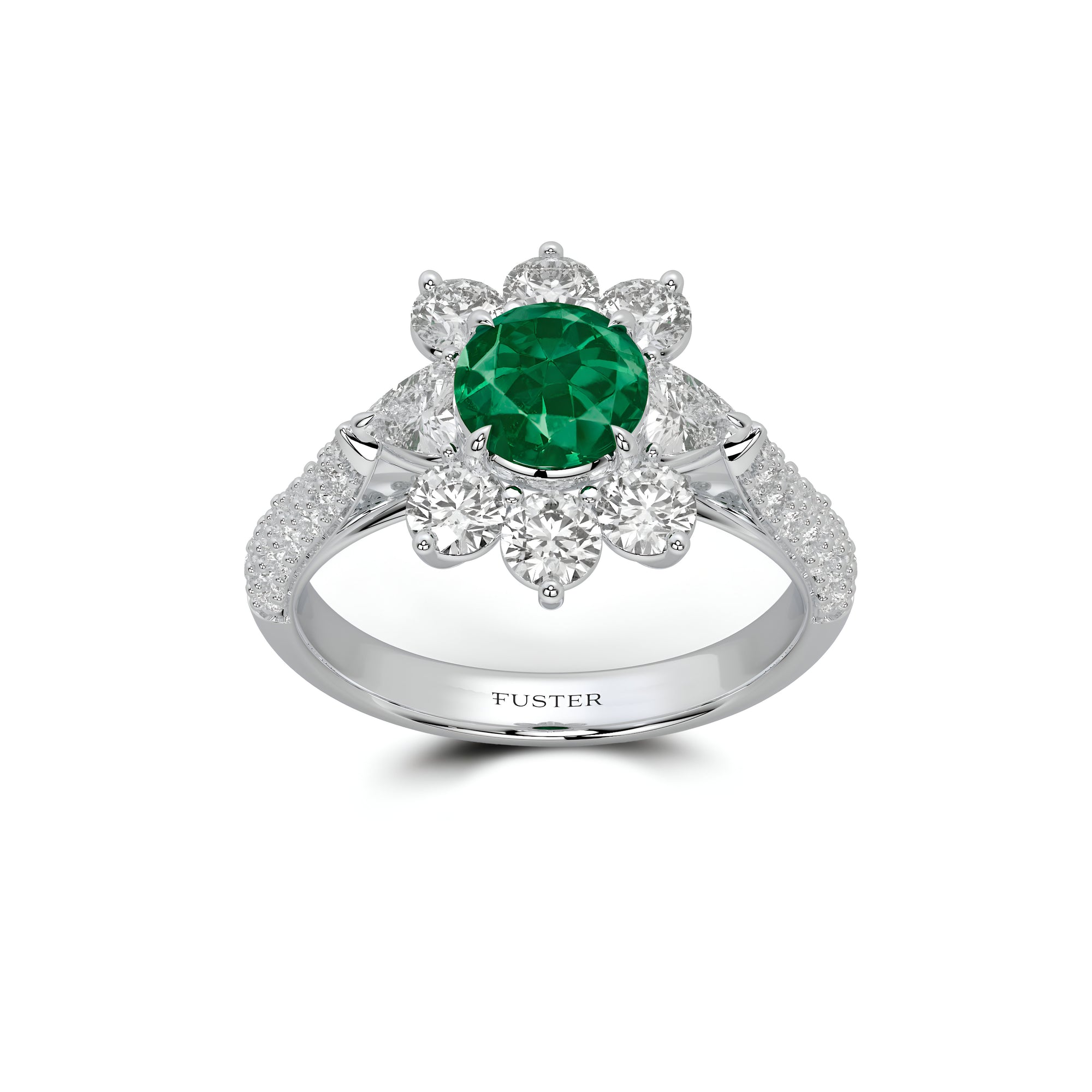 Fancy Flower Emerald and White Diamond Ring