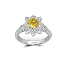 Fancy Flower Yellow and White Diamond Ring