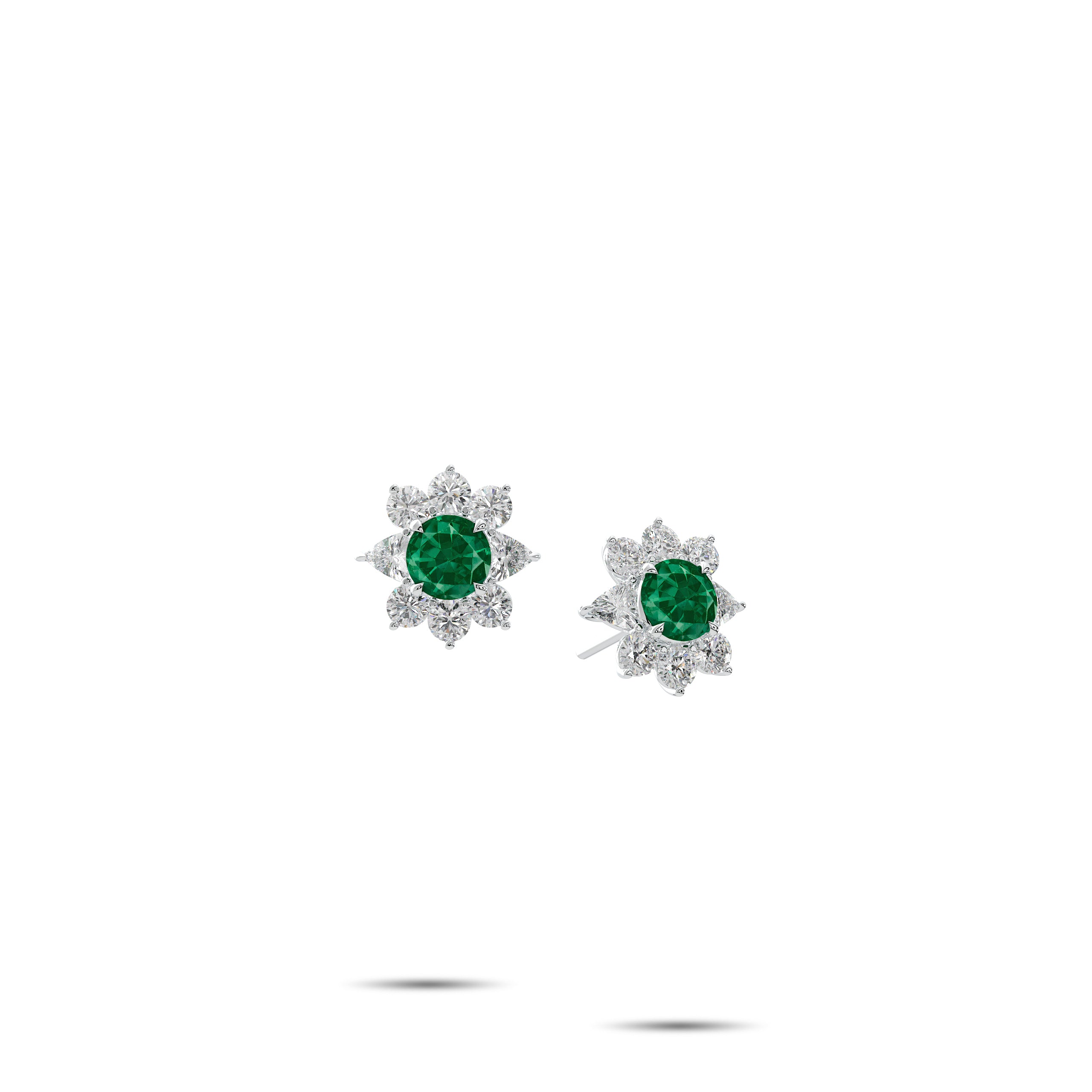 Fancy Flower Emerald and White Diamond Earrings