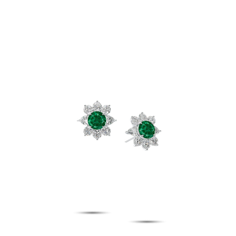 Fancy Flower Emerald and White Diamond Earrings