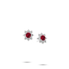 Fancy Flower Ruby and White Diamond Earrings
