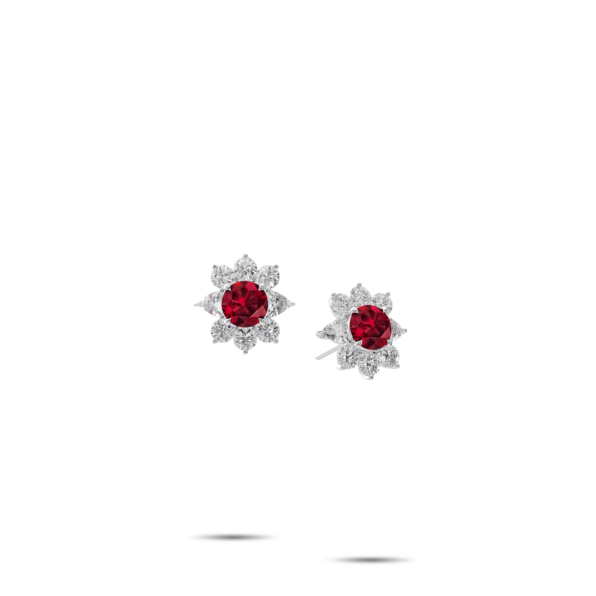 Fancy Flower Ruby and White Diamond Earrings