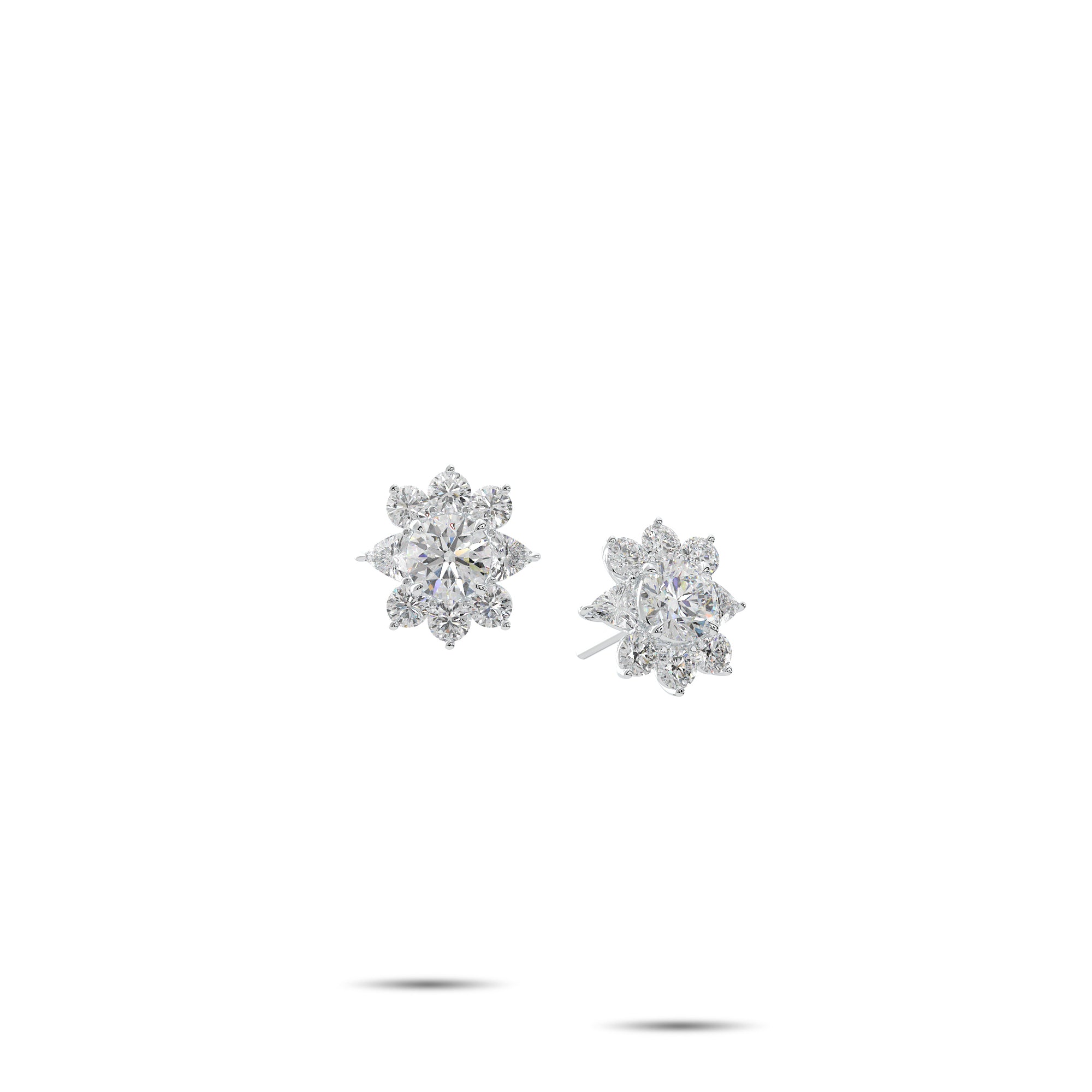 Fancy Flower White Diamond Earrings
